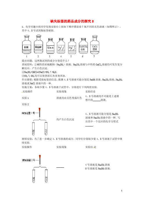 吉林省吉林市中考化学复习练习 缺失标签的药品成分的探究8(无答案) 新人教版