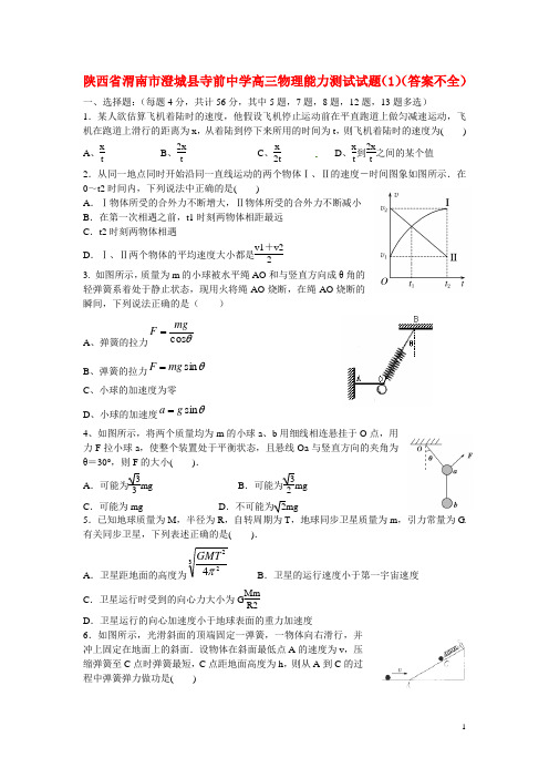 陕西省渭南市澄城县寺前中学高三物理能力测试试题(1)(答案不全)