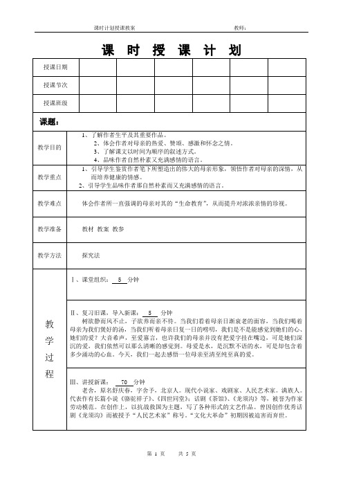 精品教案第一课 我的母亲