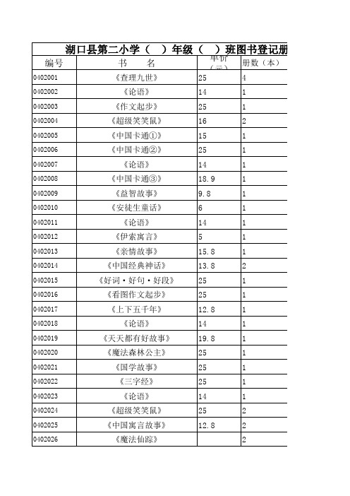 四班级图书登记册