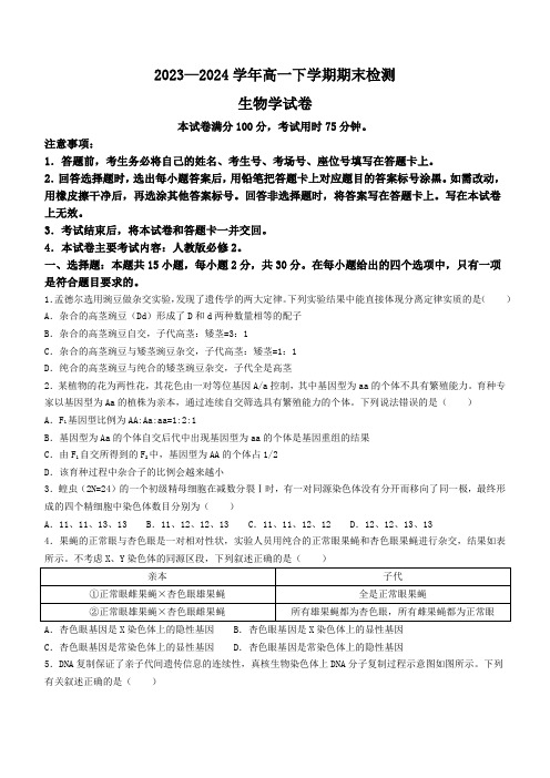 2023-2024学年高一下学期7月期末考试生物试卷+答案