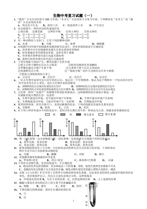 人教版初中生物中考复习试题(一)