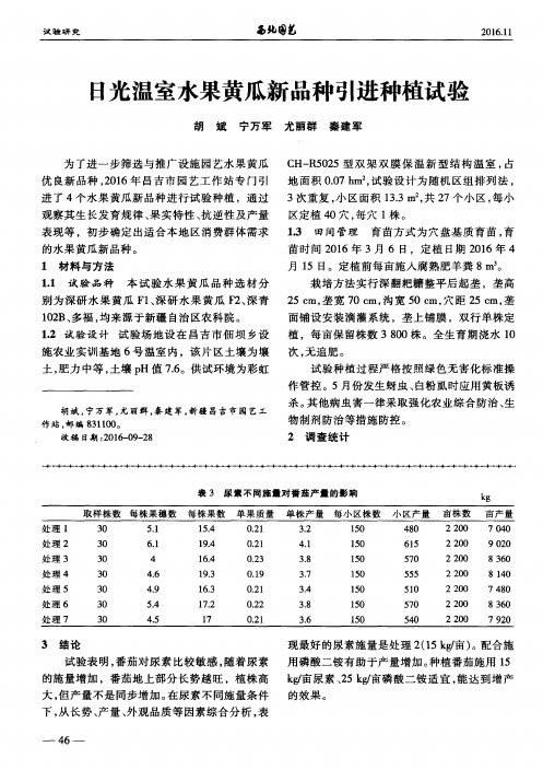 日光温室水果黄瓜新品种引进种植试验