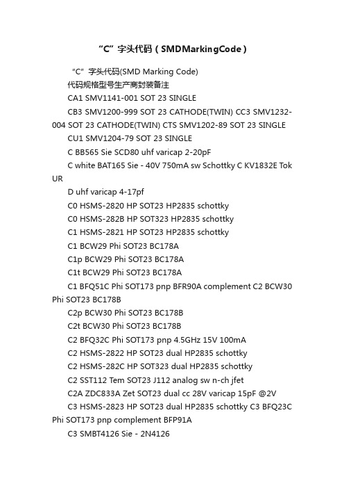 “C”字头代码（SMDMarkingCode）