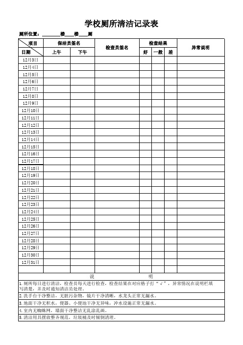 学校专用厕所清洁记录表