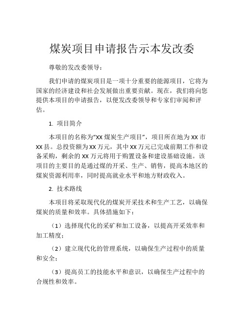 煤炭项目申请报告示本发改委