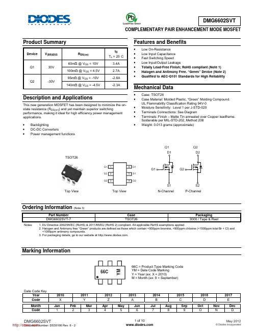 DMG6602SVT-7;中文规格书,Datasheet资料