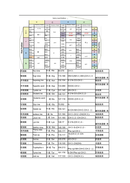 氨基酸密码子对照表