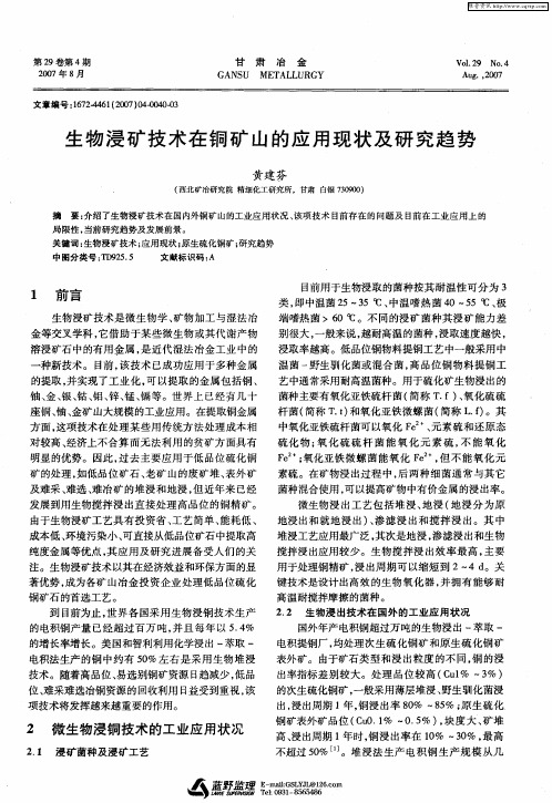 生物浸矿技术在铜矿山的应用现状及研究趋势