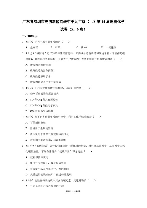 广东省深圳市光明新区高级中学九年级(上)第14周周测化学试卷(5、6班)