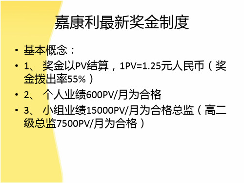 嘉康利最新奖金制度