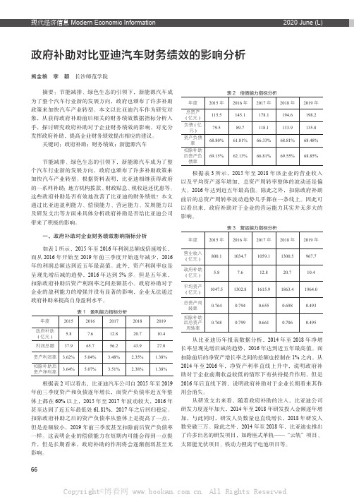 政府补助对比亚迪汽车财务绩效的影响分析