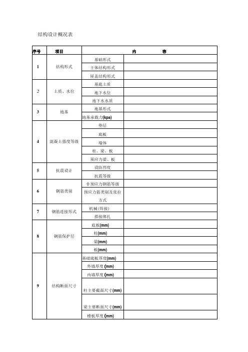 结构设计概况表