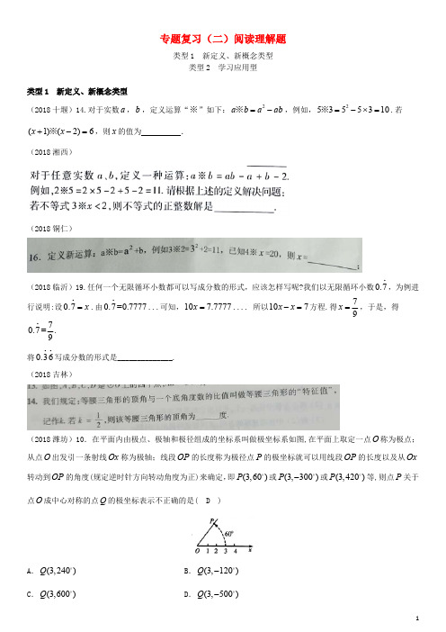 全国2018年中考数学真题分类汇编专题复习(二)阅读理解题(答案不全)