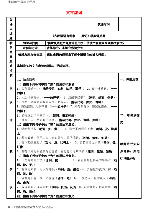 [推荐学习]高中语文 古代语法 文言虚词习题教案 新人教版必修1