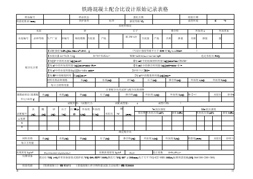 铁路混凝土配合比设计原始记录表格