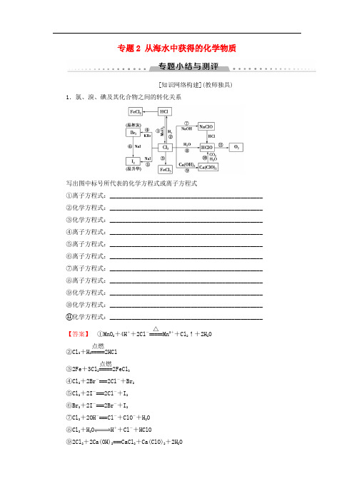 高中化学 专题2 从海水中获得的化学物质专题小结与测评学案 苏教版必修1