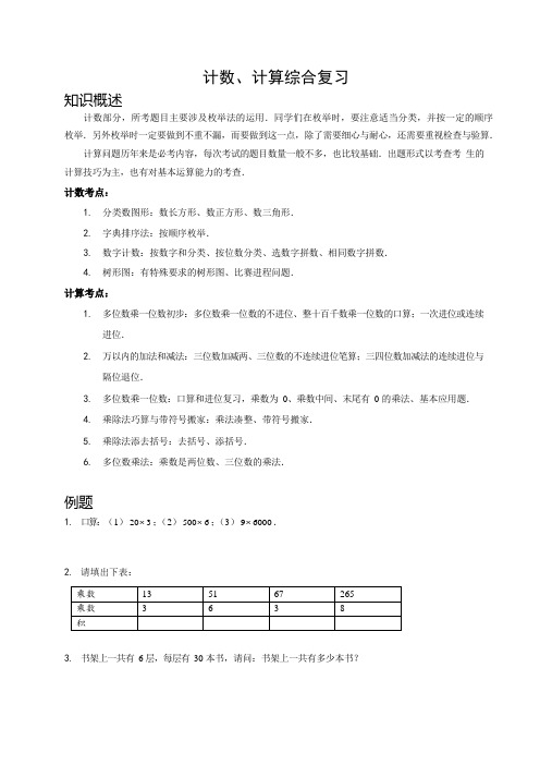 三年级下册数学讲义计数计算综合复习无答案全国通用