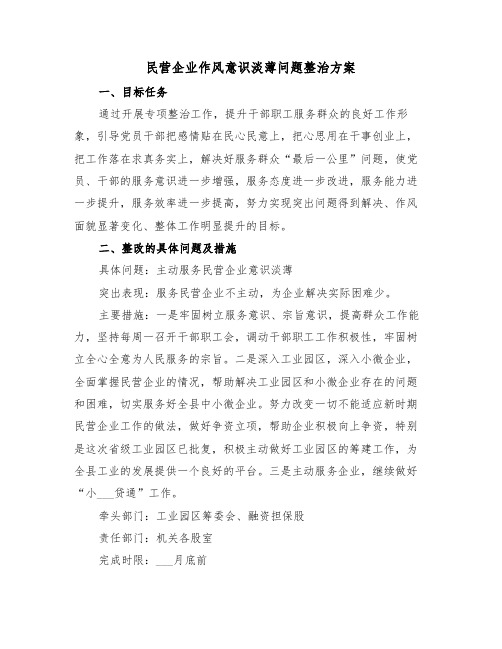 民营企业作风意识淡薄问题整治方案(二篇)