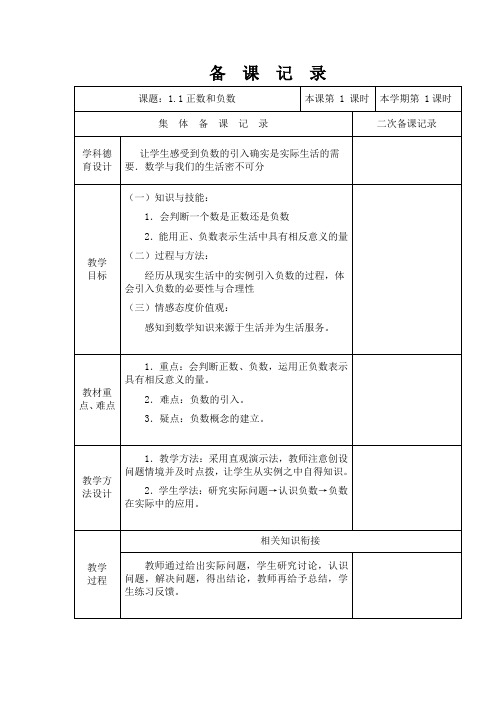 1.1 正数和负数