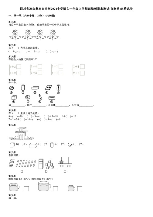 四川省凉山彝族自治州2024小学语文一年级上学期部编版期末测试(自测卷)完整试卷