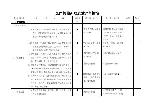 医疗机构护理质量评审标准