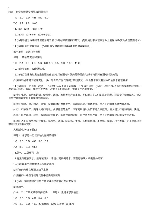 九年级上册化学练习册答案苏教版