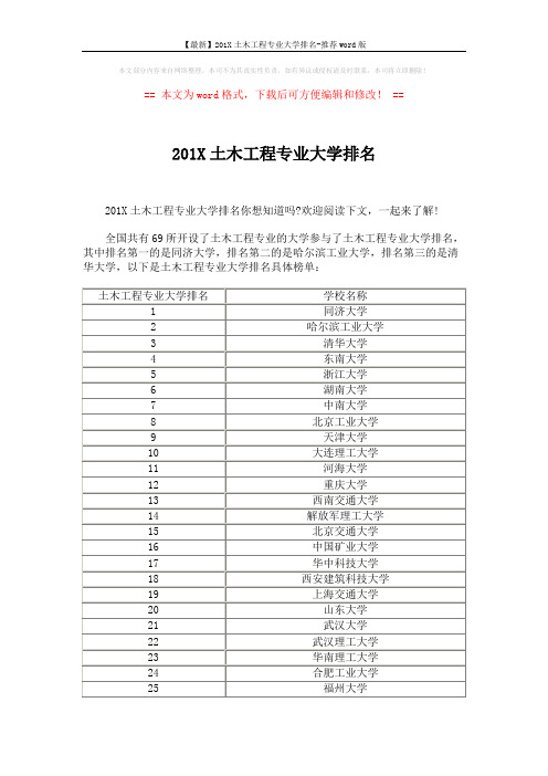 【最新】201X土木工程专业大学排名-推荐word版 (3页)