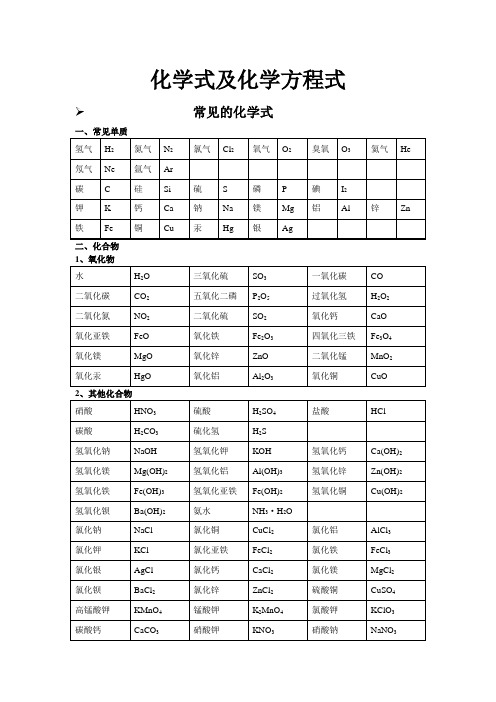 化学式及化学方程式大全