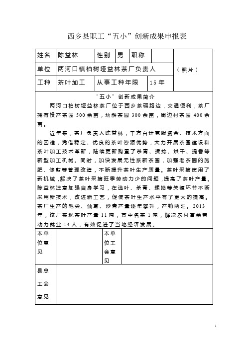 五小创新成果申报表陈益林