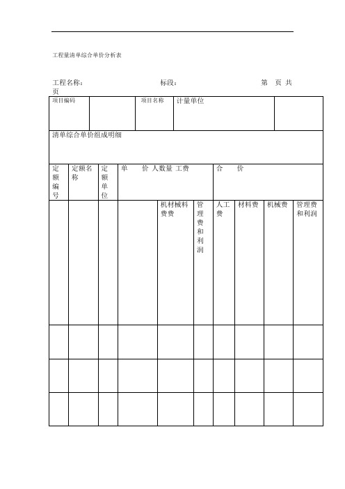 工程量清单综合单价分析表表格