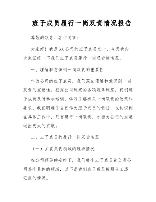 班子成员履行一岗双责情况报告