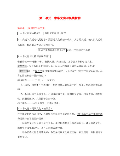 高中政治 第三单元 中华文化与民族创新核心知识点归纳 新人教版必修3