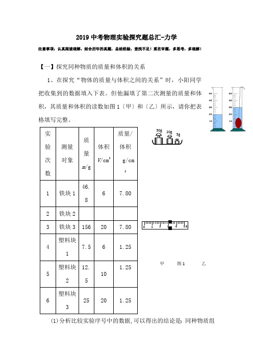 2019中考物理实验探究题总汇-力学.doc