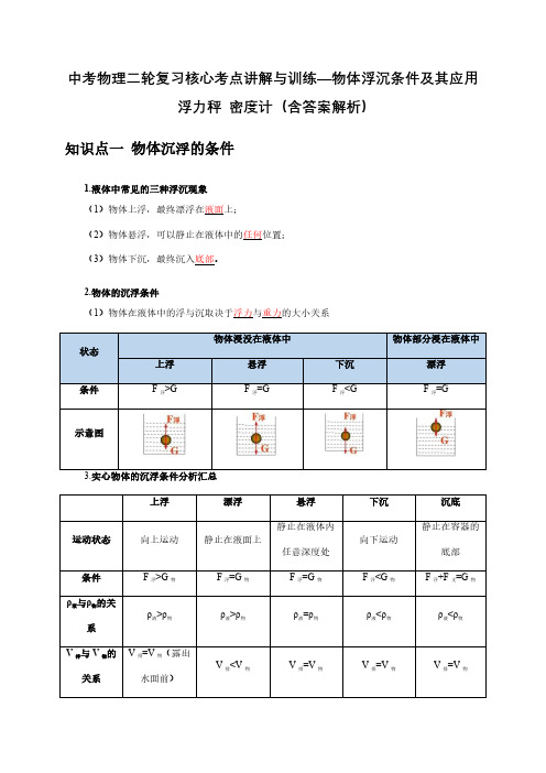 中考物理二轮复习核心考点讲解与训练—物体浮沉条件及其应用 浮力秤 密度计(含答案解析)