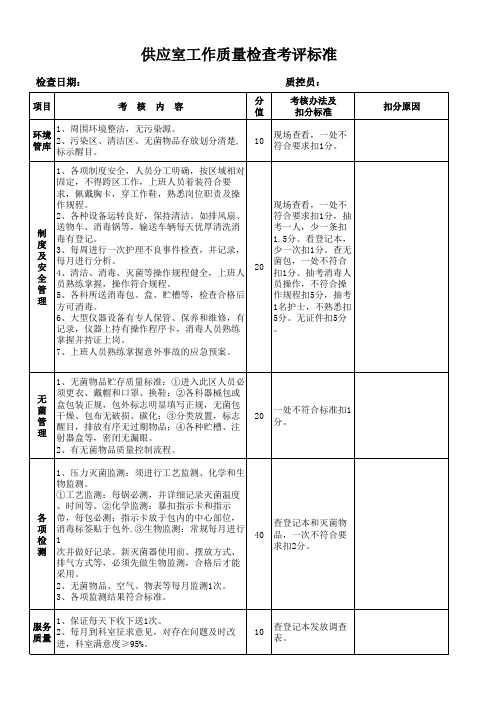 供应室工作质量检查考评标准