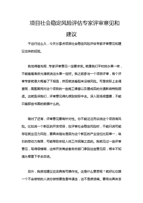 项目社会稳定风险评估专家评审意见和建议