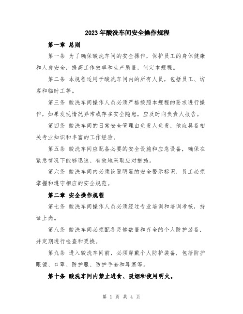 2023年酸洗车间安全操作规程