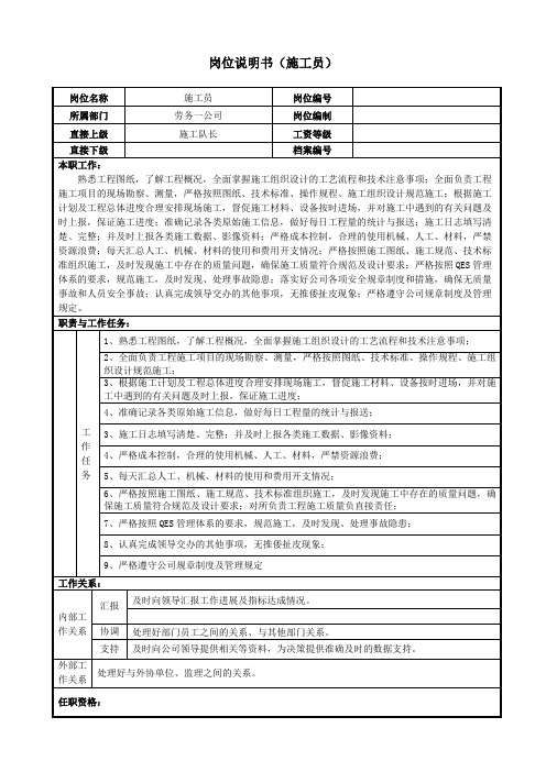 岗位说明书样本-施工员