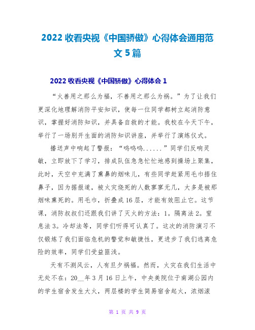 2022收看央视《中国骄傲》心得体会通用范文5篇