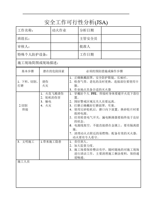 安全资料：动火作业JSA