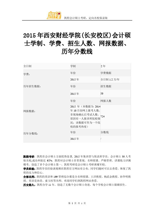 2015年西安财经学院(长安校区)会计硕士学制、学费、招生人数、网报数据、历年分数线