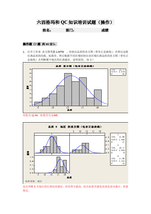 六西格玛部分考试试题&答案