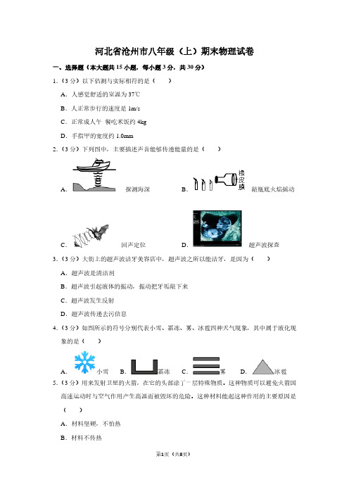 河北省沧州市八年级(上)期末物理试卷