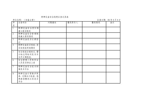 特种设备安全隐患自查记录表