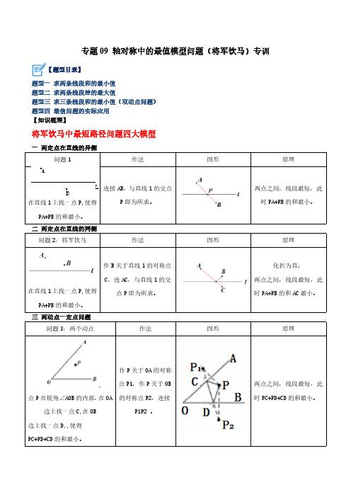 专题09 轴对称中的最值模型问题(将军饮马)专训(解析版)