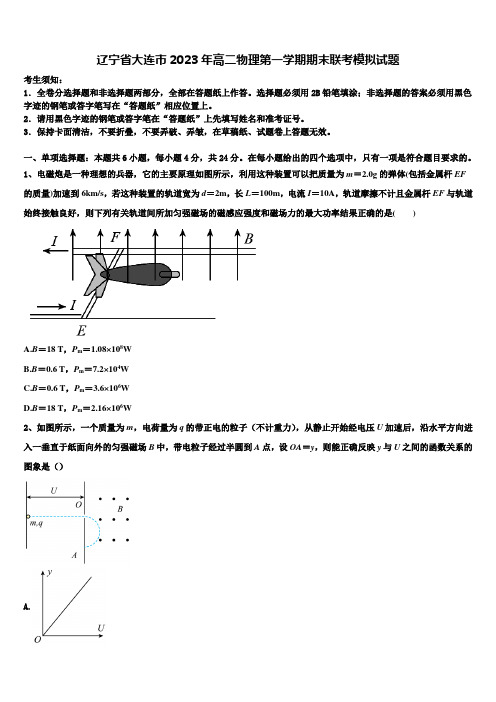 辽宁省大连市2023年高二物理第一学期期末联考模拟试题含解析