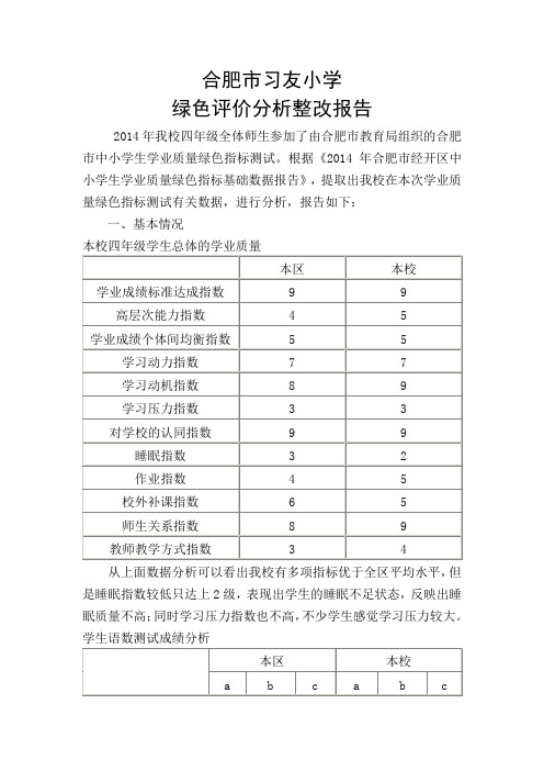 (完整word版)合肥南艳小学绿色评价分析-合肥习友小学