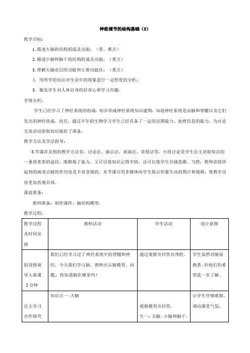 七年级生物下册3.5.2神经调节的结构基础教案(3)(新版)济南版