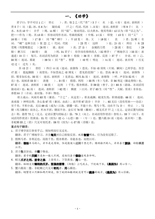 浙江省2020-2021学年高二语文下学期学考全面复习-超全课内文言文阅读知识梳理(一)